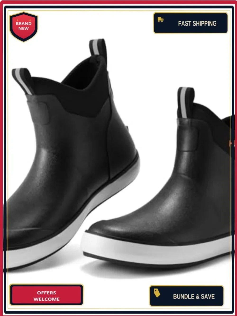 Men's Waterproof Ankle Rain Boots Non-Slip Neoprene Rubber Deck Shoes